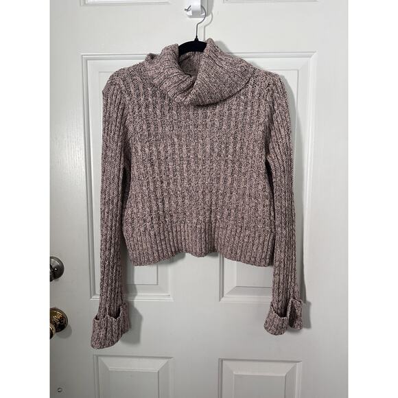 Free People Sweater Womens Small Pink Purple Cowl Neck Chunky Knit Pullover Boho - Picture 5 of 7